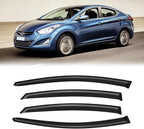 Window Visor for Hyundai Elantra Sedan 2011-2016 (Excludes GT), Out-Channel Rain Guards Shields Vent Deflector Shade Wind Dark Smoke, Tape-On Outside-Mount, 4PCS