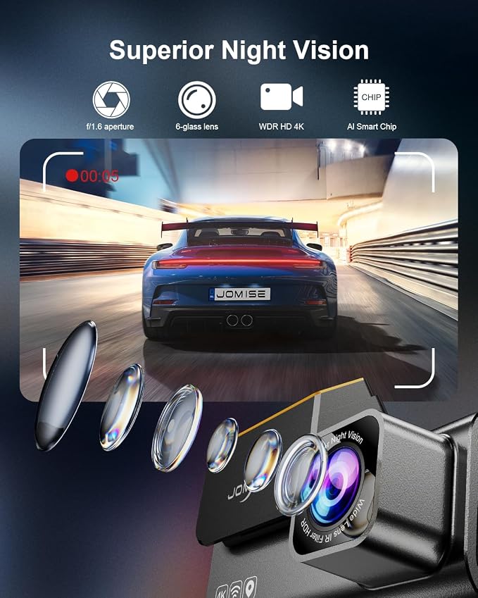 4K Dash Cam Front and Rear, 3.16” IPS Touch Screen, 64GB Card Included, Dual Dash Camera for Cars, Built-in GPS Wi-Fi, UHD 2160P Night Vision, WDR, 24H Parking Monitor (J6)