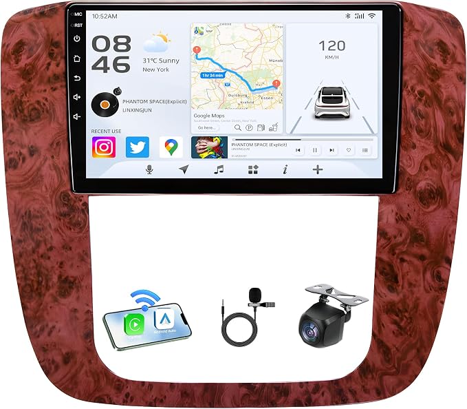 8Core Android 15 Car Radio for 2007-2013 Chevrolet Chevy Silverado Tahoe Suburban GMC Yukon: 9'' 1280*800P IPS Touch Screen Build-in GPS Wireless Carplay & Android Auto 5Ghz WiFi BT Backup Camera FM