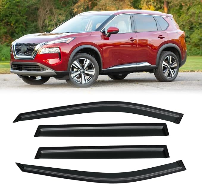 Window Visor for 2021-2026 Nissan Rogue, Out-Channel Rain Guards Shields Vent Deflector Shade Wind Dark Smoke 2022 2023 2024 2025 21 22 23 24 25 26, Tape-On Outside-Mount, 4PCS