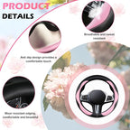Pink Steering Wheel Cover, Non-Slip Breathable Comfort PU Imitation Leather Cute Car Accessories for Women Girl, Universal Protector in All Season 15 inch Fit Most Car