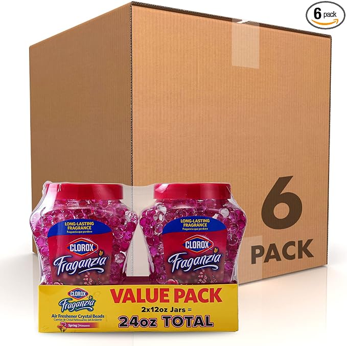 Fraganzia Crystal Beads Air Freshener Twin Pack Long Lasting Room Deodorizer Odor Eliminator Gel Beads Home Car Office Spring Scent 2 x 12 FL OZ 24 FL OZ Total 6 Pack