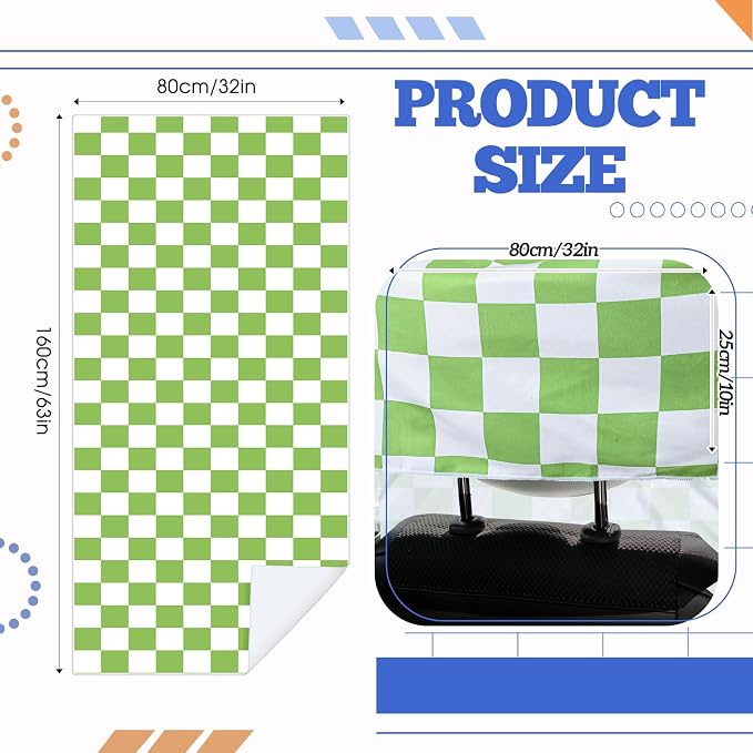 Car Seat Towel Covers with Storage Bag, 63 x 32 Inch Universal Non Slip Waterproof Sweat Protector for Car Truck, Gym Swimming Running, Machine Washable(2 Pack,Green and White Plaid)