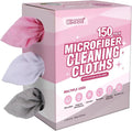 Microfiber Cleaning Cloth, 150 Pack Reusable Paper Towels Microfiber Towels for Cars Lint Free Shop Rags with Box for Home Kitchen Automotive, 11"x 9", White & Grey & Pink