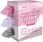 Microfiber Cleaning Cloth, 150 Pack Reusable Paper Towels Microfiber Towels for Cars Lint Free Shop Rags with Box for Home Kitchen Automotive, 11"x 9", White & Grey & Pink