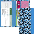 Car Registration and Insurance Holder, with Magnetic Closure for License, Cards and Documents, All Vehicle Needs and Car Accessories (Leopard-Blue)