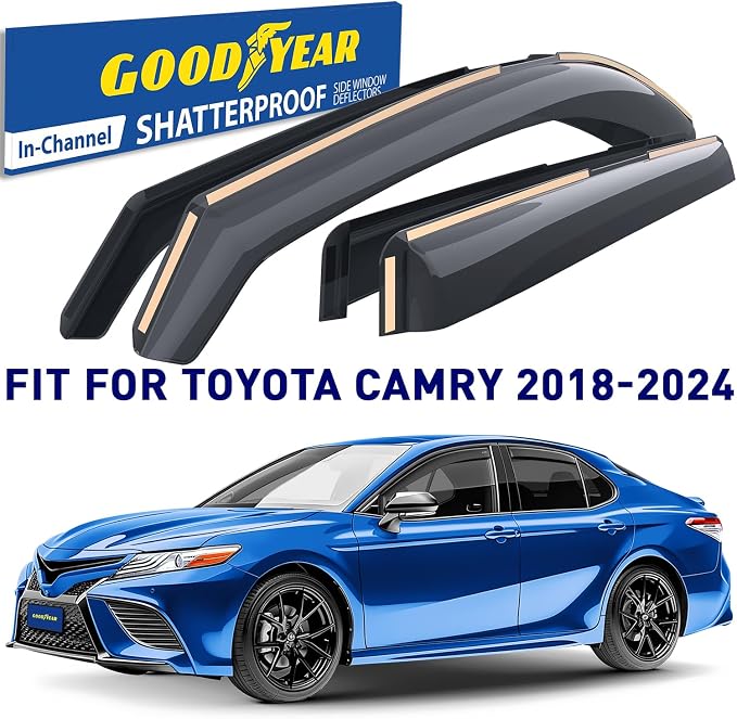 Goodyear Shatterproof in-Channel Window Deflectors for Toyota Camry 2018-2024, Rain Guards, Window Visors for Cars, Vent Deflector, Car Accessories, 4 pcs - GY003450LP