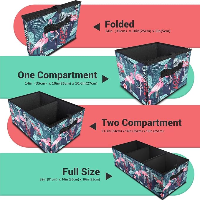 Trunk Organizer, Car Trunk Organizer, Non-Slip Bottom, Sturdy Storage Organizer for SUV, Sedans, Van, Jeep, Grocery, Large 3 Compartments Car Organizer for Women, Flamingo 31.9"×12.6"×10.6"