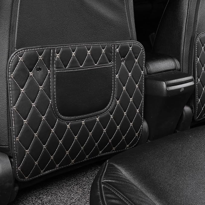 Car Seat Back, PU Leather Rear Seat Protector Kick Mat Cover with a Pocket, Easy to Clean Wear