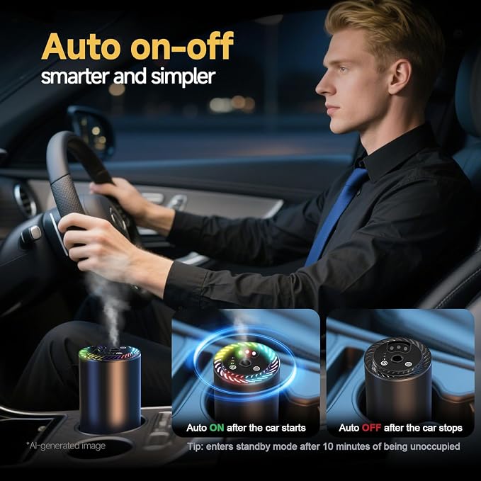 Smart Car Air Freshener with Star Light & 150ml Diffusers Oil Refills, Auto On/Off Aroma Diffuser, 3 Adjustable Modes Rechargeable Aromatizante para Carro - Car Diffuser（Cologne*3）