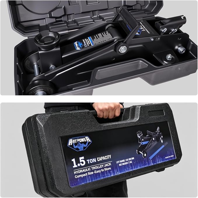Low Profile Floor Jack 1.5 Ton (3000 lbs), Heavy Duty Hydraulic Car Jack with Storage Case, Single Piston Quick Lift Pump, 135-305mm (5.3"-12") Lifting Range（1.5T with case）