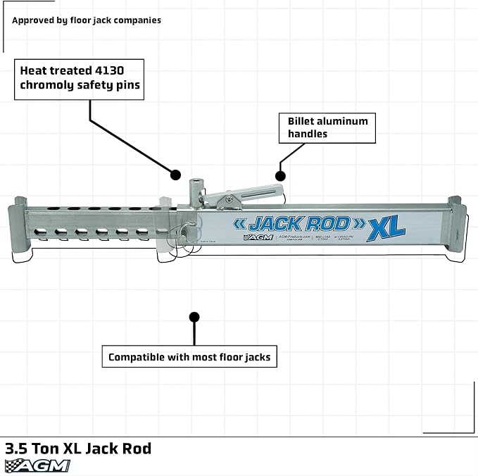 AGM Jack Rod, 3.5 Ton XL Locking Support Bar for Floor Jacks, Jack NOT Included, 24” Travel, 4.2 lb, Compact Jack Stand Alternative for Pickup Trucks & SUVs. Safer, Smarter Vehicle Support
