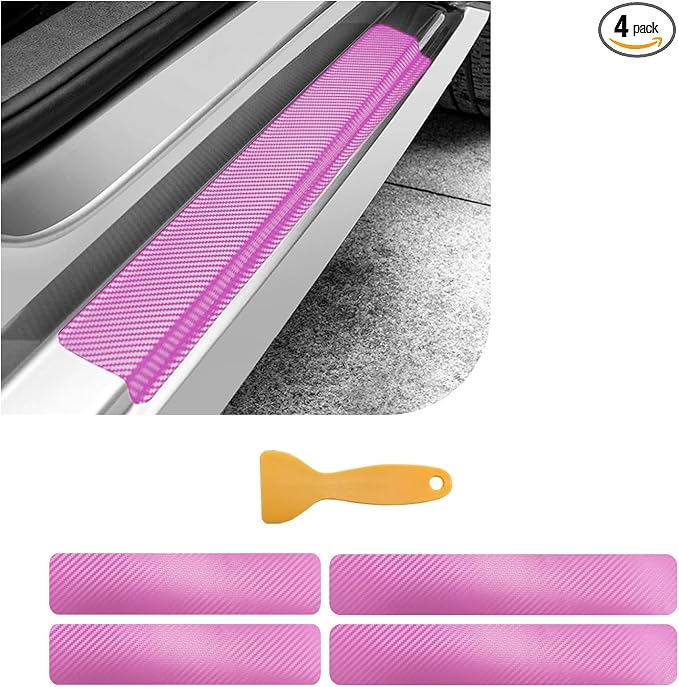 4 PCS Car Door Sill Protector, 3D Carbon Fiber Auto Door Entry Edge Guard Protection Trim, Anti-Scratch Threshold Cover Strips, Sill Protection Sticker for Car SUV Truck (Pink)