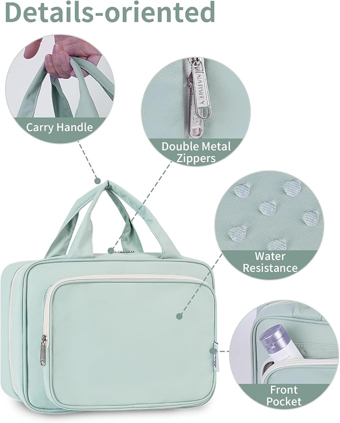 Hanging Toiletry Bag for Women Travel Makeup Bag Organizer Toiletries Bag for Travel Size Essentials Accessories Cosmetics (Mint Green (Medium))