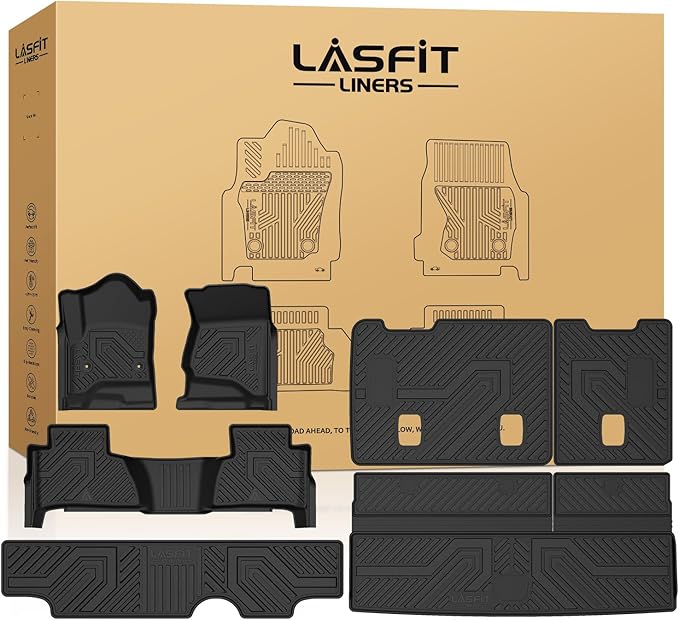 Floor Mats & Cargo Liner 2015-2020 & Only 7/8 Seats (Not for 9 Seats) for Chevrolet Chevy Tahoe/GMC Yukon(Only Yukon, Not Fit Yukon XL), All Weather TPE Custom Fit Car Floor Liners