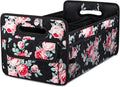 Car Trunk Organizers and Storage for SUV, Collapsible Multi Compartment Container Box Adjustable Car Accessories for Women Men, Black Floral