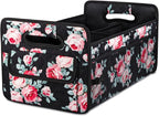 Car Trunk Organizers and Storage for SUV, Collapsible Multi Compartment Container Box Adjustable Car Accessories for Women Men, Black Floral