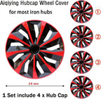 Hubcap Wheel Cover Replacement R14 Hub Caps Universal-Fit Steel Wheel Rim Cover ABS Material Exterior Accessories for Car Truck SUV -Set of 4（14-inch，Red-Black）
