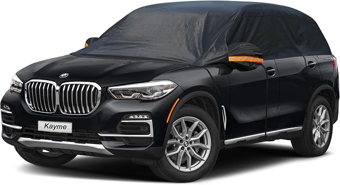 Half Car Cover, Windshield Cover for Ice and Snow Top with Reflective Straps, Roof Cover Waterproof All Weather Dust, Sun Protection. Front Rear Window Cover Fit SUV. YXL (158'' to 167'')
