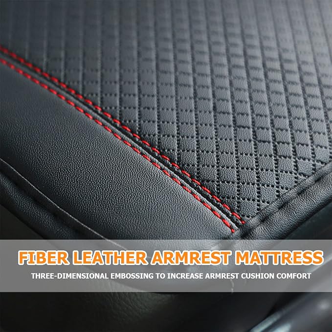 Car Armrest Storage Box Mat, Fiber Leather Car Center Console Cover, Car Armrest Seat Box Cover Accessories Interior Protection for Most Vehicle, SUV, Truck, Car (Black/Red)