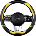 Steering Wheel Covers with Leather and Anti-Slip Rubber Ring, Universal Fit 14.5-15 inches for Cars,SUV (Yellow/Black)