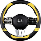 Steering Wheel Covers with Leather and Anti-Slip Rubber Ring, Universal Fit 14.5-15 inches for Cars,SUV (Yellow/Black)