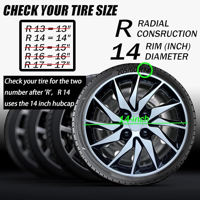 Hubcap Wheel Cover Replacement R14 Hub Caps Universal-Fit Steel Wheel Rim Cover ABS Material Exterior Accessories for Car Truck SUV -Set of 4（14-inch，Silver-Black）