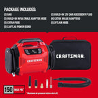 Dual Power Tire Inflator with Digital Gauge & Auto Shut-Off | 12V DC Car Plug and 120V AC Home Use with Up to 150 PSI, LED Light, Portable Air Pump for Car Tires, Bikes and Inflatables