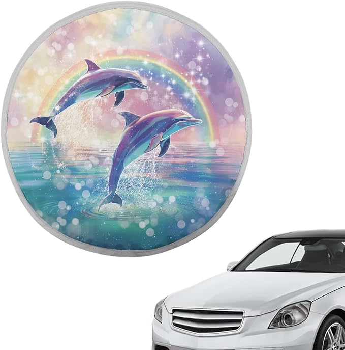 Car Steering Wheel Sun Shade Cover Cute Dolphin Car Accessories Cooling Steering Wheel Cover Women Sun Heat Shield UV Rays Universal Fit 17 inch Steering Wheel Protection Cover