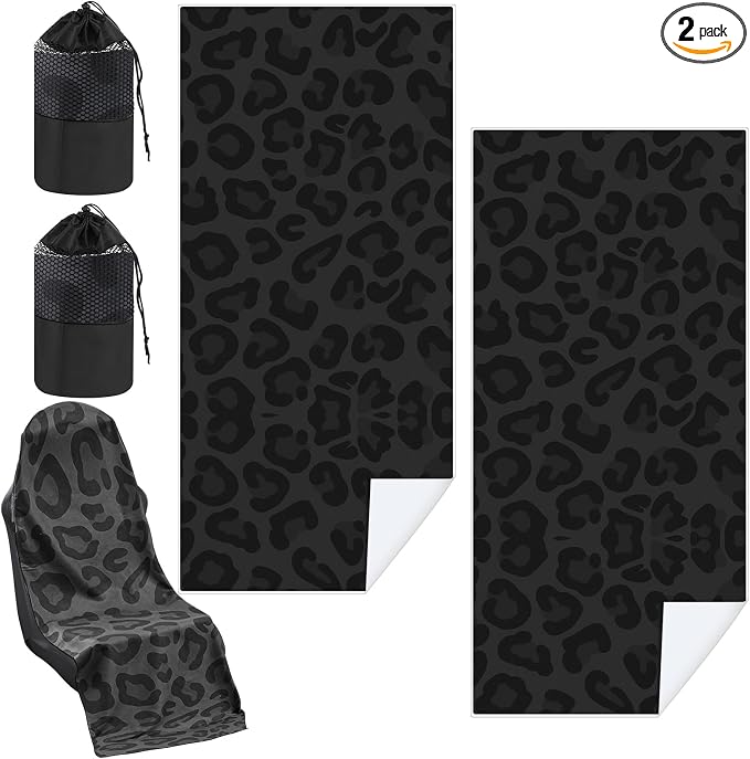 Car Seat Towel Covers with Storage Bag, 63 x 32 Inch Universal Non Slip Waterproof Sweat Protector for Car Truck, Gym Swimming Running, Machine Washable(2 Pack,Black Leopard)