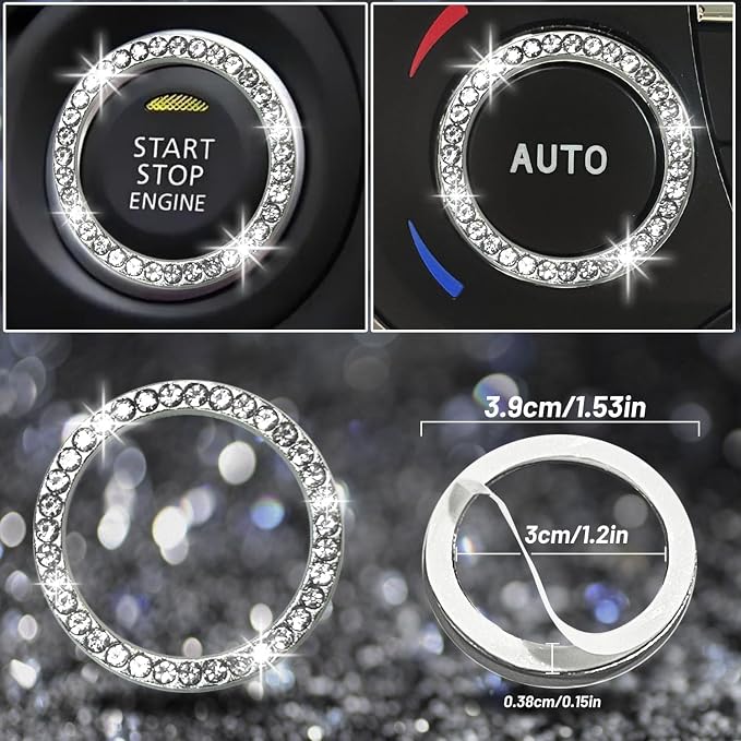 12 Pcs Bling Car Accessories Set for Women Car Floor Mats Full Set Steering Wheel Cover Seat Belt Covers Coasters Universal Fit Car SUV Truck Van Silver
