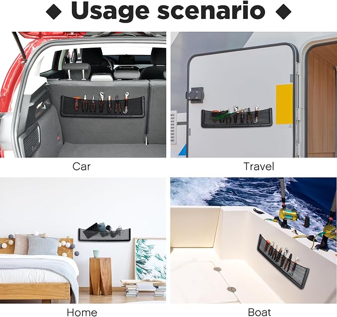 2 Pcs Boat Storage Net Bag, ABS Plastic Car Framed Mesh Net Holder, Phone & Cargo Organizer with Screws for Auto, Rv, Boat, Pontoon, Truck Pocket Storage (32 x 8 Inch)