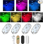 4 PCS Wireless Led Lights for Car Interior, 7 Colors Magnetic Auto Ambient Light with 6 Bright LED Lamp Beads, USB Rechargeable Vehicle Led Night Light, Car Accessories (Colorful)