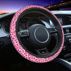 Leopard Print Steering Wheel Cover Anti-Slip Universal for 14.5-15 Inch Car Steering Wheel Cover with 2 Pieces Car Coasters Suitable for Men Women