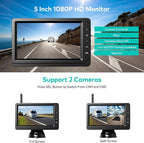 Nuoenx Backup Camera for RV, Split Screen 5 Inch HD Monitor W/Wireless License Plate Backup Camera & Wireless Rear View Camera, IR Night Vision Waterproof For Trailer, 5th Wheel