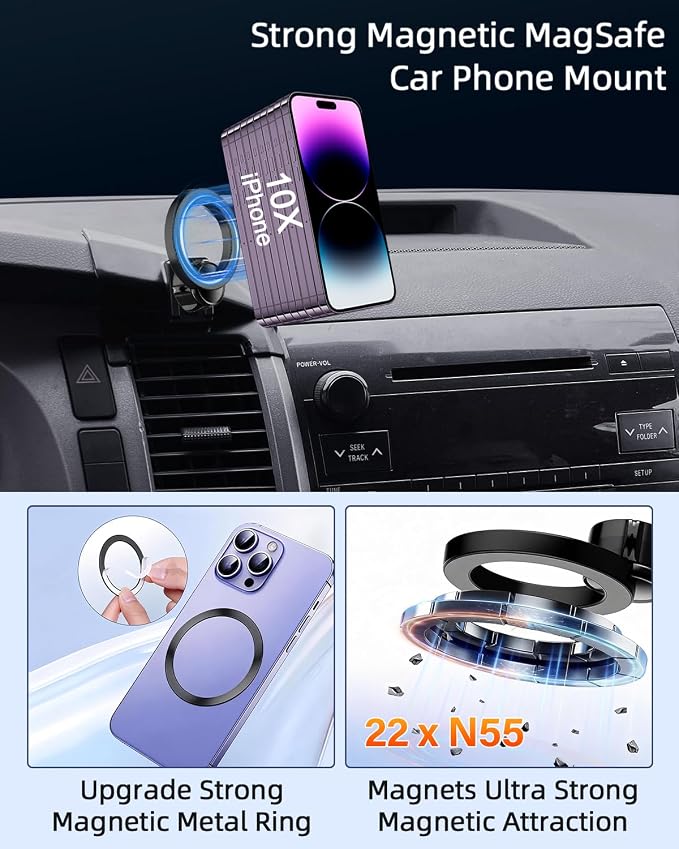 Car Phone Mount for Toyota Tundra 2007-2013 /Sequoia 2008-2013 Accessories | Custom Air Vent Magnetic Phone Holder with Magsfe Fixed Clip Hands Free 360° Rotation Phone Stand for All 4-7'' Smartphone