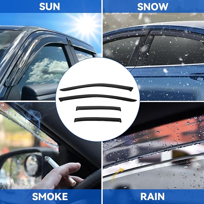 4pcs Front+Rear Smoke Tint Sun/Rain Guard Outside Mount Tape-On Vent Window Visors Compatible with 10-19 Taurus