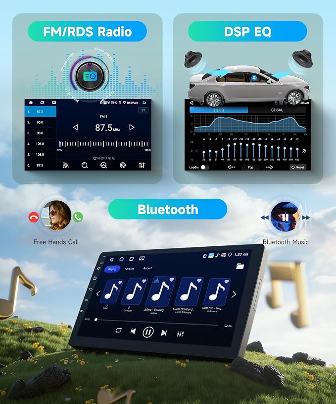 4Core 4G+64G Android 15 Car Radio for Toyota Corolla 2009-2013, 5G-WiFi, Car Stereo Wireless Carplay, 9'' HD Touchscreen Mirror Link GPS Navigation Bluetooth FM/RDS EQ-32 SWC Backup Camera