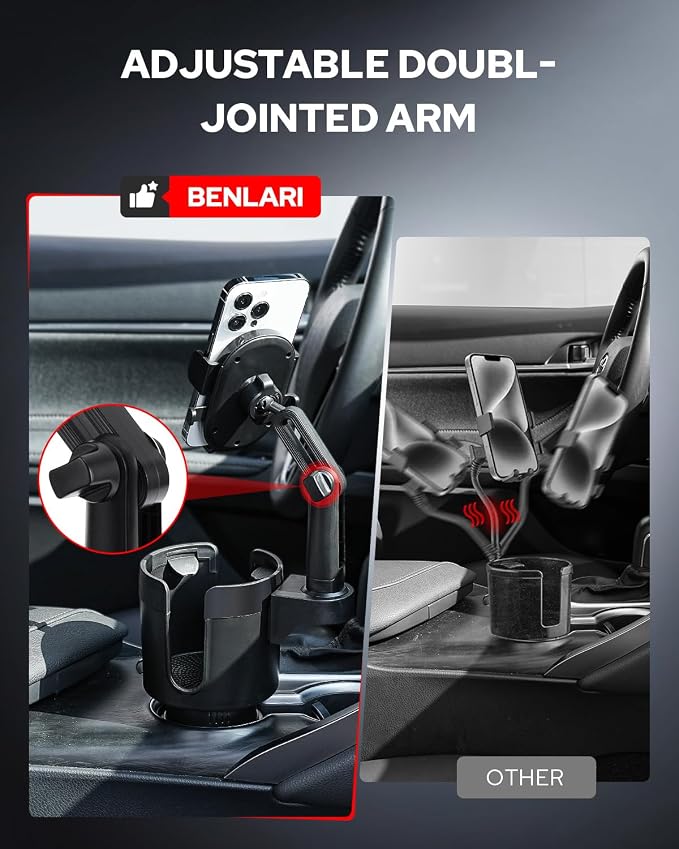 Upgraded Car Phone Holder - 2 in 1 Adjustable Cup Holder Expander Support 360° Degree Rotation - Car Cup Holder Phone Mount Compatible with All Smartphones