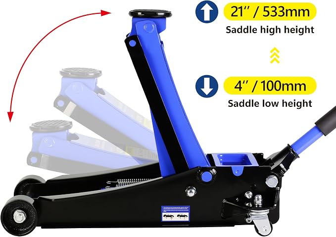 Floor Jack, Professional Heavy Duty Hydraulic Floor Jack, Low Profile Floor Jack, Steel Racing Floor Jack w/2 Piston Quick Lift Pump, Floor Jack Lifting 4"-21" 4 Ton (8800lb) Capacity Blue