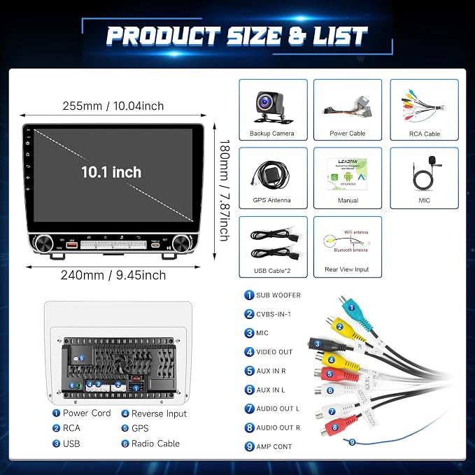 4+64G Car Radio for Honda CRV 2007-2011 Stereo with Wireless Carplay Android Auto, 10.1'' Touchscreen for Honda CRV GPS Navigation Bluetooth WiFi Rear Camera FM Mirrorlink Split Screen SWC
