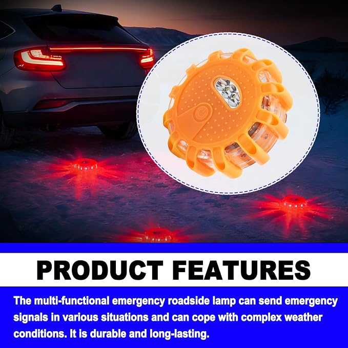 4 Pack Automotive Light LED Roadside Emergency Safety Flare Lights Hook Flashing Warning Beacon Disc Kit for Car Truck Vehicle Boat Automotive Security Rescue Search (Batteries not Included)