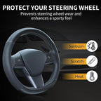 Carbon Fiber Leather Steering Wheel Cover for Tesla Model 3/Y 2016-2025 2026 Juniper/Highland, Non-Slip Breathable Steering Wheel Protector for Tesla Model 3/Y Accessories 2026