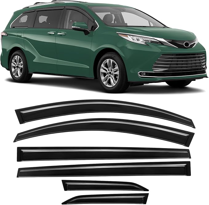 Rain Guards Compatible with Toyota Sienna 2021 2022 2023 2024 2025 2026, Tape-On Extra Durable Side Window Visor Deflectors 2021-2026 Sienna Rain Guard Black 6 PCS