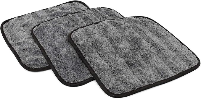 Gauntlet Car Drying Towel, Ultra-Absorbent 70/30 Blend Korean Microfiber, Dries Vehicles Faster Without Scratching, 900 GSM, 12x12 Inches, Ice Grey/Grey, 3-Pack
