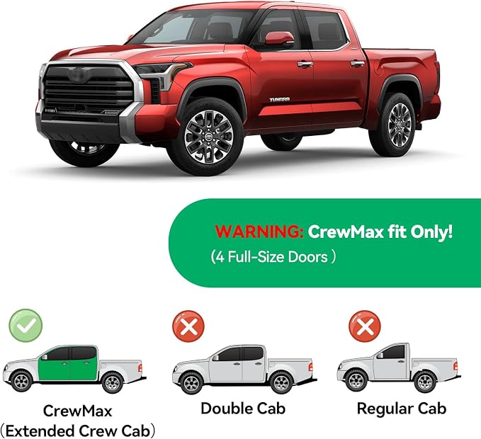 in-Channel Rain Guards for 2022-2026 Toyota Tundra CREWMAX ONLY, Window Visor Shields Vent Deflector Shade Wind Dark Smoke 2023 2024 22 23 24 25, Tape-On Inside-Mount, 4PCS