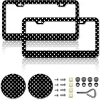 Polka Dots License Plate Frames，Polka dots Car Accessories for Women and Men ，Cute License Plate，Aluminum License Plate Frame Fits Standard US Vehicles Size 12.2 x 6 Inch (Black-Polka dots)