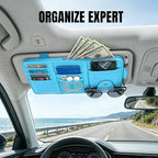 Car Sun Visor Organizer, Truck Visor Organizer, Leather Multi-Pocket Auto Visor Storage Pocket Pouch Holder with Zipper, Auto Accessories Storage Bag for Driving License Card Pen (Sky Blue)