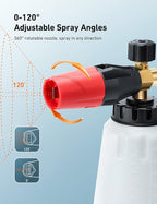 Foam Cannon, Heavy Duty Car Foam Sprayer Attachments, Wide Neck Adjustable Snow Foam Lance and Thick Foam for Pressure Washer Car Wash, 1/4" Quick Connector, 1L Bottle & 5 Nozzle Tips