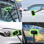 Car Windshield Cleaning Tool, Windshield Cleaner with 5 Washable and Reusable Microfiber Pads and Extendable Handle, for Auto Glass Wiper (Green)